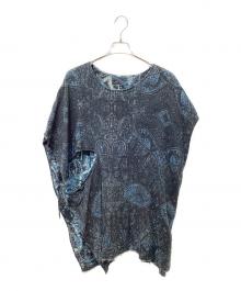 Y's（ワイズ）の古着「COTTON GAUZE INDIAN JACQUARD PRINT SLASH FRENCH BLOUSE」｜グレー×ネイビー