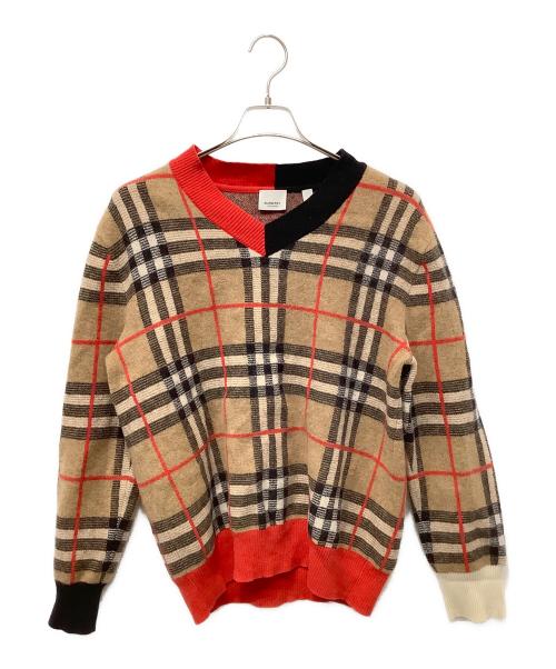 BURBERRY（バーバリー）BURBERRY (バーバリー) Check Merio Wool Jacquard Sweater ブラウン サイズ:Lの古着・服飾アイテム