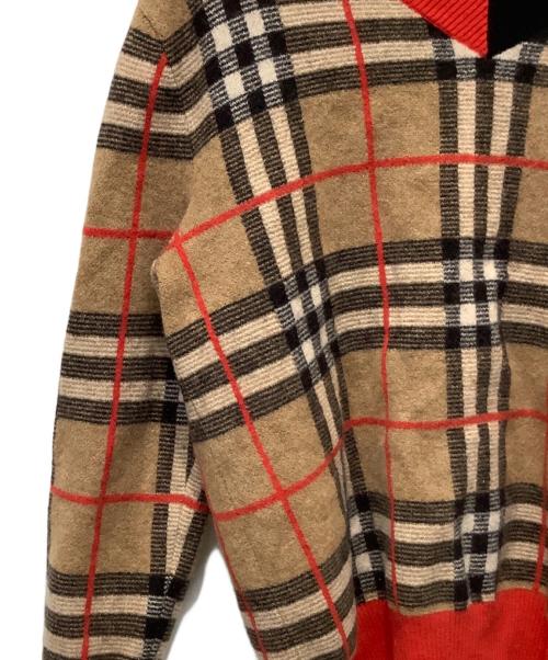 BURBERRY（バーバリー）BURBERRY (バーバリー) Check Merio Wool Jacquard Sweater ブラウン サイズ:Lの古着・服飾アイテム