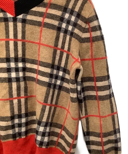 BURBERRY（バーバリー）BURBERRY (バーバリー) Check Merio Wool Jacquard Sweater ブラウン サイズ:Lの古着・服飾アイテム