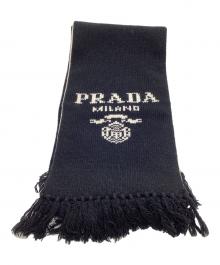 PRADA（プラダ）の古着「ロゴマフラー」｜ブラック×ホワイト