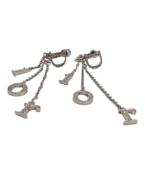 Christian Dior（クリスチャン ディオール）Christian Dior (クリスチャン ディオール) Christian Dior（クリスチャン ディオール）ライトストーン付きロゴイヤリング シルバーカラーの古着・服飾アイテム