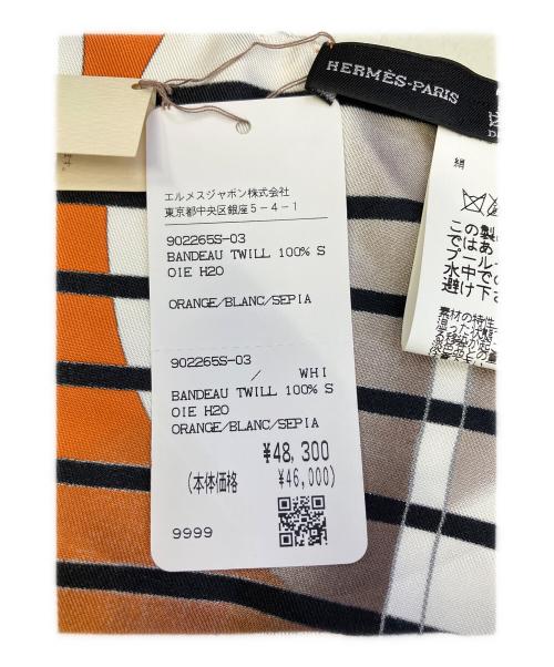 HERMES（エルメス）HERMES (エルメス) BANDEAU TWILL シルクスカーフ オレンジ×ブラウンの古着・服飾アイテム