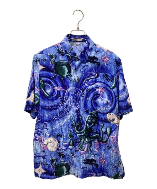 Christian Dior（クリスチャン ディオール）Christian Dior (クリスチャン ディオール) Kenny Scharf (ケニー・シャーフ) オブリークキャラクター総柄半袖シャツ ブルー サイズ:37の古着・服飾アイテム