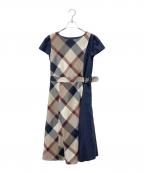 BLUE LABEL CRESTBRIDGEブルーレーベルクレストブリッジ）の古着「チェックライトクロッシングツイル切替ドレス半袖ワンピース」｜ネイビー