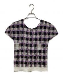 ISSEY MIYAKE me（イッセイ ミヤケ ミー）の古着「半袖カットソー」｜ホワイト×ブラック×パープル