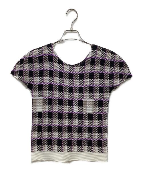 ISSEY MIYAKE me（イッセイ ミヤケ ミー）ISSEY MIYAKE me (イッセイ ミヤケ ミー) 半袖カットソー ホワイト×ブラック×パープル サイズ:FREEの古着・服飾アイテム