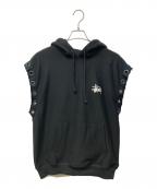 stussy×eYe COMME des GARCONS JUNYAWATANABE MANステューシー×アイ コム デ ギャルソン ジュンヤ ワタナベ マン）の古着「ノースリーブカスタムプルオーバーパーカー」｜ブラック