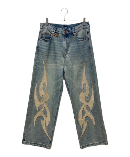 SUPPLIER（サプライヤー）SUPPLIER (サプライヤー) Tribal Leather Patch Baggy Denim インディゴ サイズ:Ｌの古着・服飾アイテム