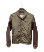 GUCCIグッチ）の古着「レザー切替ナイロンブルゾン」｜ブラウン×カーキ