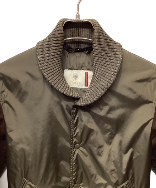 GUCCI（グッチ）GUCCI (グッチ) レザー切替ナイロンブルゾン ブラウン×カーキ サイズ:44の古着・服飾アイテム