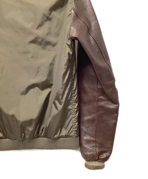 GUCCI（グッチ）GUCCI (グッチ) レザー切替ナイロンブルゾン ブラウン×カーキ サイズ:44の古着・服飾アイテム