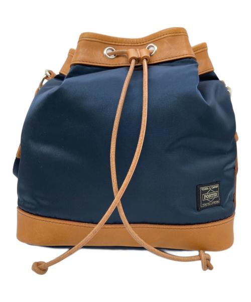 PORTER（ポーター）PORTER (ポーター) DRAWSTRINGBAG ネイビー×ブラウンの古着・服飾アイテム