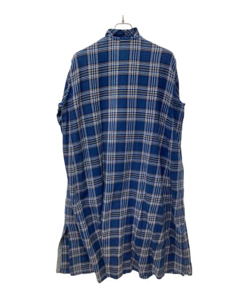 45R（フォーティファイブ・アール）45R (フォーティファイブ・アール) 藍インドネルチェックのカシュクールドレス ブルー サイズ:FREEの古着・服飾アイテム