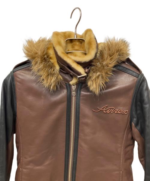 AVIREX（アヴィレックス）AVIREX (アヴィレックス) レザージャケット ブラック×ブラウン サイズ:Mの古着・服飾アイテム