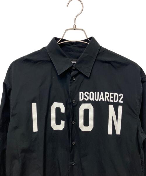 DSQUARED2RED2（ディースクエアード）DSQUARED2RED2 (ディースクエアード) メンズ ロゴプリントシャツ ブラック サイズ:48の古着・服飾アイテム