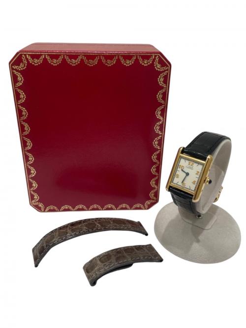 Cartier（カルティエ）Cartier MUST TANK SMALL MODEL VERMEIL/マストタンクSM ヴェルメイユ Ref.W1008354 シャンパンアラビアCC文字盤 サイズ:SM/スモール/15.0cm/20.5mm×27.5mmの古着・服飾アイテム