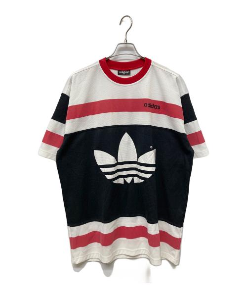 adidas（アディダス）adidas (アディダス) 半袖カットソー ブラック×ホワイト×レッド サイズ:XXLの古着・服飾アイテム
