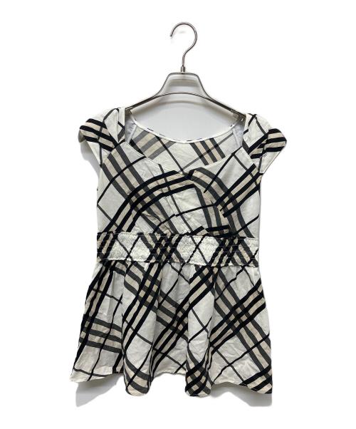 BURBERRY BLUE LABEL（バーバリー ブルー レーベル）BURBERRY BLUE LABEL (バーバリー ブルー レーベル) ノースリーブブラウス ホワイト×ブラック サイズ:38の古着・服飾アイテム