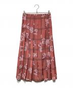 GUCCIグッチ）の古着「フローラルプリントシルクプリーツスカート」｜ピンク