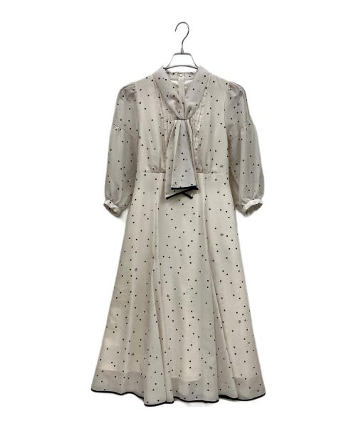 JUSGLITTY（ジャスグリッティー）JUSGLITTY (ジャスグリッティー) プリントボウタイワンピース ホワイトの古着・服飾アイテム