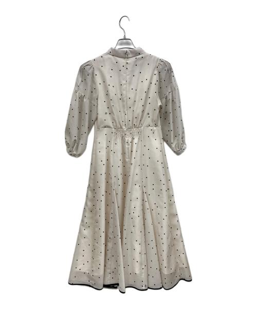 JUSGLITTY（ジャスグリッティー）JUSGLITTY (ジャスグリッティー) プリントボウタイワンピース ホワイトの古着・服飾アイテム