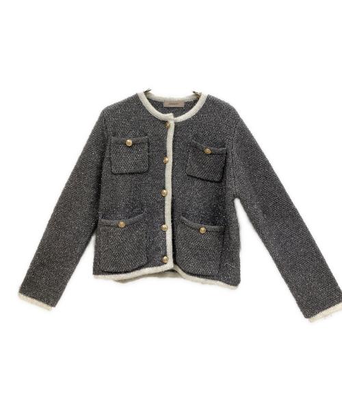 JUSGLITTY（ジャスグリッティー）JUSGLITTY (ジャスグリッティー) ラメツイードニットジャケット グレー サイズ:2の古着・服飾アイテム