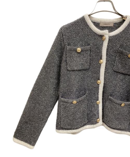 JUSGLITTY（ジャスグリッティー）JUSGLITTY (ジャスグリッティー) ラメツイードニットジャケット グレー サイズ:2の古着・服飾アイテム