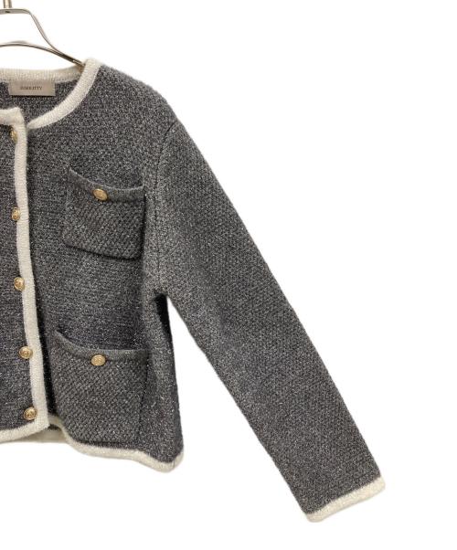 JUSGLITTY（ジャスグリッティー）JUSGLITTY (ジャスグリッティー) ラメツイードニットジャケット グレー サイズ:2の古着・服飾アイテム