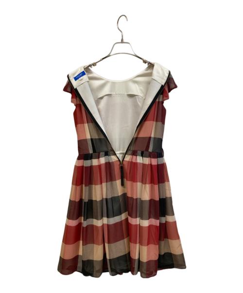 BLUE LABEL CRESTBRIDGE（ブルーレーベルクレストブリッジ）BLUE LABEL CRESTBRIDGE (ブルーレーベルクレストブリッジ) ノースリーブワンピース ブラック×ホワイト×レッド サイズ:36の古着・服飾アイテム