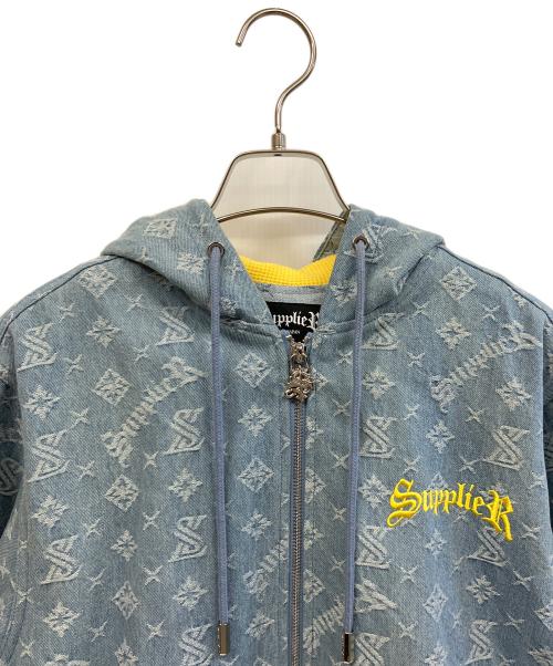 SUPPLIER（サプライヤー）SUPPLIER (サプライヤー) Monogram Denim Hoodie ブルーxイエロー サイズ:Mの古着・服飾アイテム