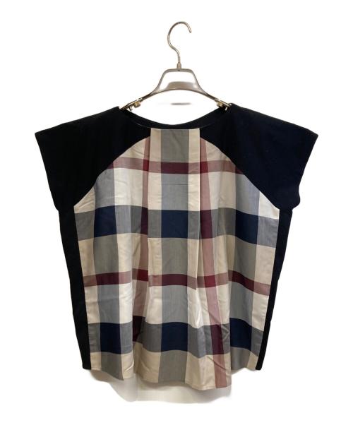 BURBERRY BLUE LABEL（バーバリー ブルー レーベル）BURBERRY BLUE LABEL (バーバリー ブルー レーベル) 半袖カットソー ブラック×ブラウン サイズ:38の古着・服飾アイテム