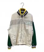 LACOSTEラコステ）の古着「ボーダーリブニットネックジップアップジャケット」｜ベージュ
