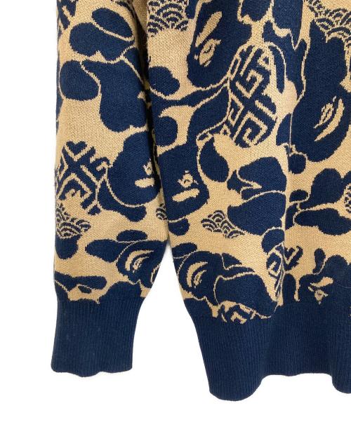 A BATHING APE（アベイシングエイプ）A BATHING APE (アベイシングエイプ) ASIA CAMO KNIT SWEATER ネイビー×ブラウン サイズ:Mの古着・服飾アイテム