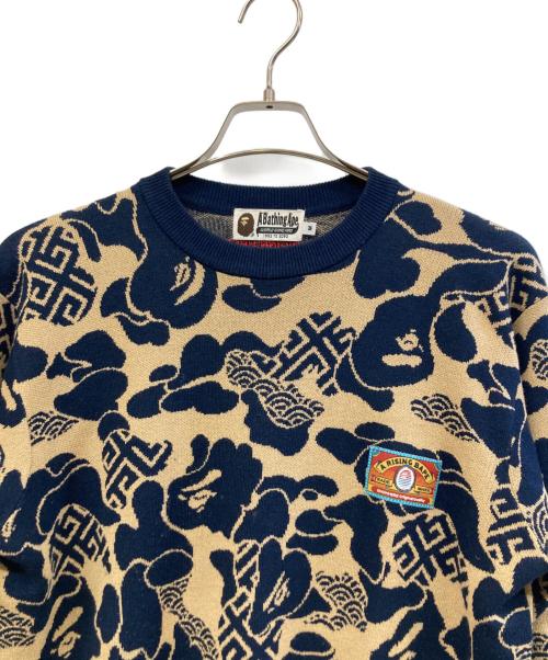 A BATHING APE（アベイシングエイプ）A BATHING APE (アベイシングエイプ) ASIA CAMO KNIT SWEATER ネイビー×ブラウン サイズ:Mの古着・服飾アイテム