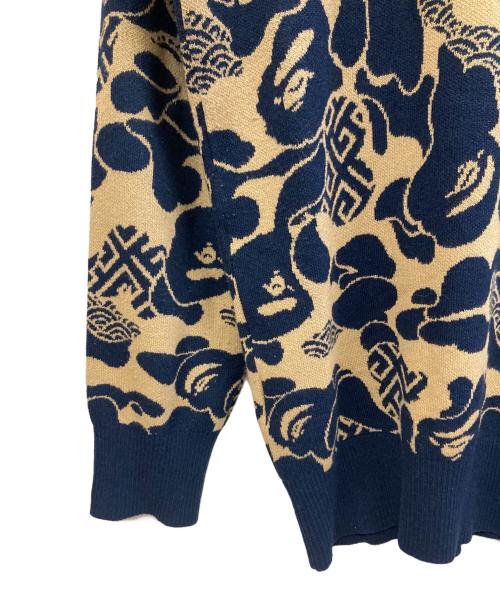 A BATHING APE（アベイシングエイプ）A BATHING APE (アベイシングエイプ) ASIA CAMO KNIT SWEATER ネイビー×ブラウン サイズ:Mの古着・服飾アイテム