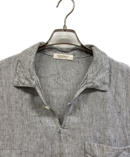 confect（コンフェクト）confect (コンフェクト) リネンスキッパーシャツ ホワイト×ブラック サイズ:4の古着・服飾アイテム