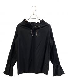 BLUE LABEL CRESTBRIDGE（ブルーレーベルクレストブリッジ）の古着「マイクロピーチスパンスタンドフリルブラウス」｜ブラック
