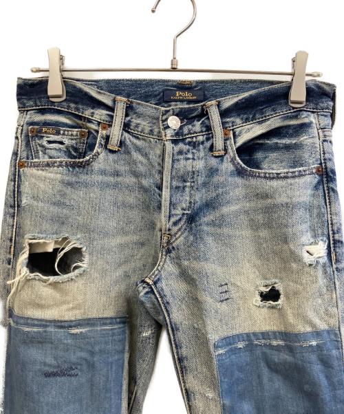 POLO RALPH LAUREN（ポロ・ラルフローレン）POLO RALPH LAUREN (ポロ・ラルフローレン) パッチワークデニムパンツ インディゴ サイズ:63.5cm(W25)の古着・服飾アイテム