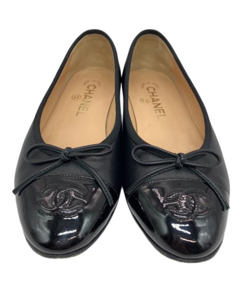 CHANEL（シャネル）CHANEL (シャネル) バレリーナココマークフラットリボンパンプス ブラック サイズ:36C (23cm)の古着・服飾アイテム