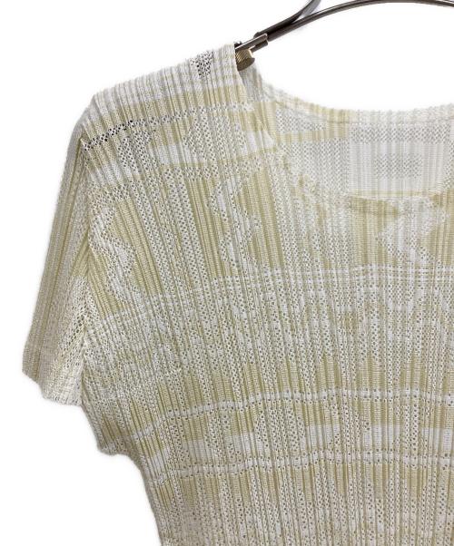 PLEATS PLEASE（プリーツプリーズ）PLEATS PLEASE (プリーツプリーズ) 半袖カットソー ホワイト×イエロー サイズ:3の古着・服飾アイテム