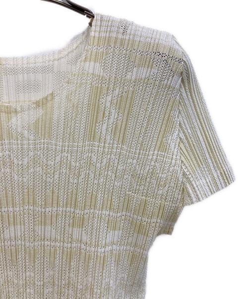 PLEATS PLEASE（プリーツプリーズ）PLEATS PLEASE (プリーツプリーズ) 半袖カットソー ホワイト×イエロー サイズ:3の古着・服飾アイテム