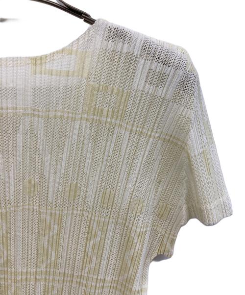 PLEATS PLEASE（プリーツプリーズ）PLEATS PLEASE (プリーツプリーズ) 半袖カットソー ホワイト×イエロー サイズ:3の古着・服飾アイテム