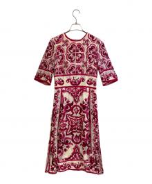DOLCE & GABBANA（ドルチェ＆ガッバーナ）の古着「マジョリカワンピース Silk All Over Print Short Sleeve Dress」｜ショッキングピンク