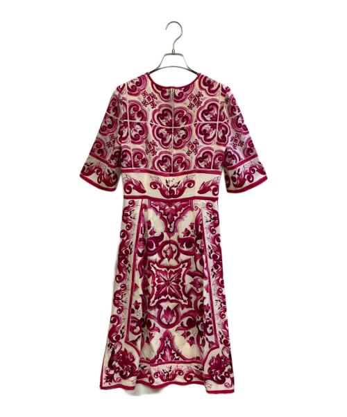 DOLCE & GABBANA（ドルチェ＆ガッバーナ）DOLCE & GABBANA (ドルチェ＆ガッバーナ) マジョリカワンピース Silk All Over Print Short Sleeve Dress ショッキングピンク サイズ:40の古着・服飾アイテム