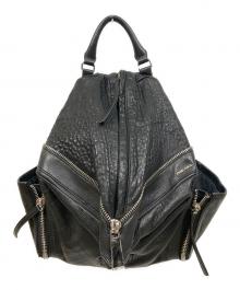 DIESEL（ディーゼル）の古着「レザーセンタージップリュック」｜ブラック