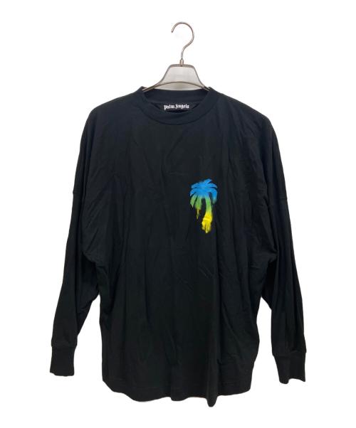 Palm Angels（パーム エンジェルス）Palm Angels (パーム エンジェルス) 長袖カットソー 22AW Sprayed Palm Logo Over Tee ブラック サイズ:Mの古着・服飾アイテム