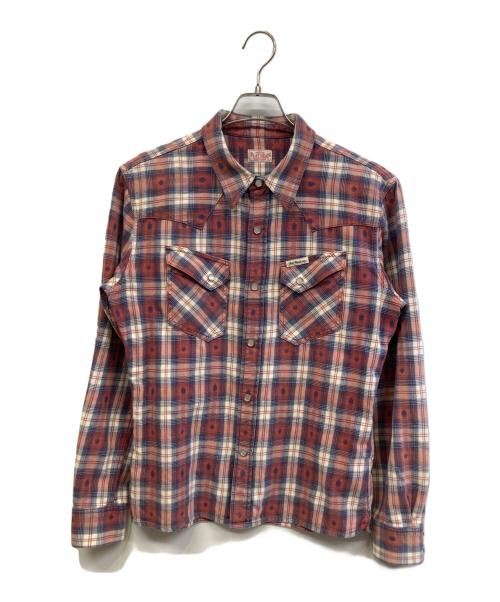 FLAT HEAD（フラット ヘッド）FLAT HEAD (フラット ヘッド) 長袖シャツ レッド×ブルー サイズ:40の古着・服飾アイテム
