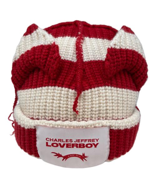 CHARLES JEFFREY LOVERBOY（チャールズ ジェフリー ラバーボーイ）CHARLES JEFFREY LOVERBOY (チャールズ ジェフリー ラバーボーイ) ニット帽 レッド×ホワイトの古着・服飾アイテム