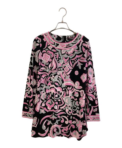 LEONARD FASHION（レオナールファッション）LEONARD FASHION (レオナールファッション) 長袖ワンピース ブラック×ピンク サイズ:38の古着・服飾アイテム